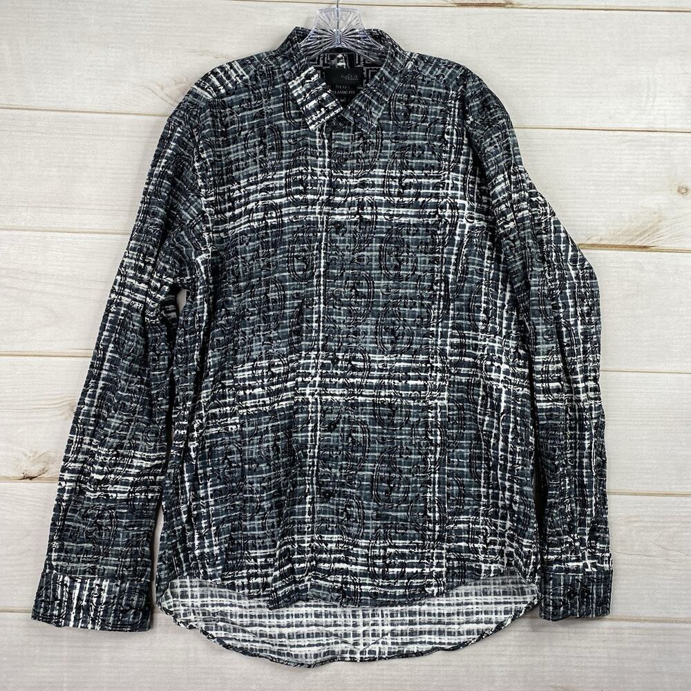 Eight X Premium Shirt Mens XL Black Geometric Paisley Button Down Artsy Classic